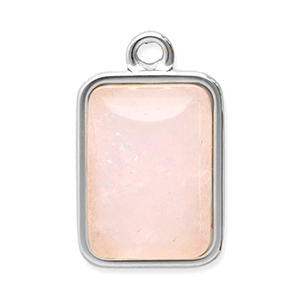 Ciondoli in acciaio inossidabile pietra naturale rettangolo argento-rosa