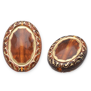 Perline in acrilico ovale marrone cognac-oro