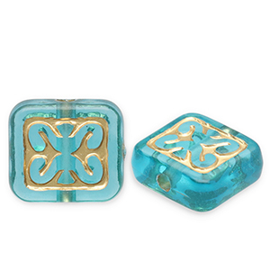 Perline in acrilico rettangolo blu ottanio-oro