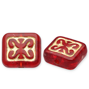Perline in acrilico rettangolo rosso-oro
