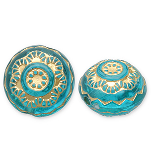 Perline in acrilico tonda con fiore blu ottanio-oro