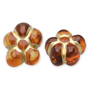 Perline in acrilico fiore marrone cognac-oro