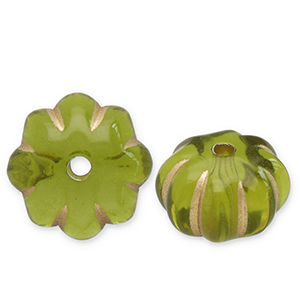 Perline in acrilico fiore verde oliva-oro