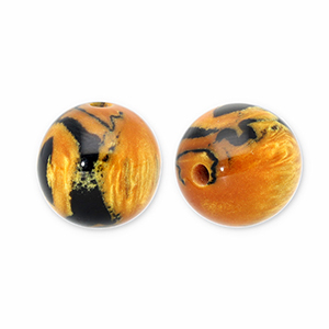 Perline in resina con glitterato 14mm arancio bruciato-oro-nero