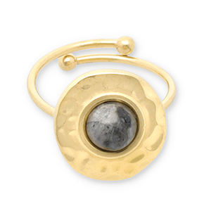 Anelli in acciaio inossidabile con pietra naturale oro-grigio scuro