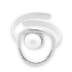 Anelli in acciaio inossidabile perle argento-bianco