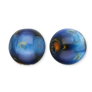 Perline in resina con glitterato 14mm blu-oro
