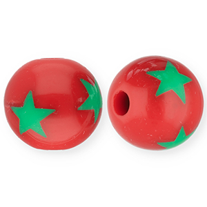 Perline in acrilico 12 mm con stella rosso-verde