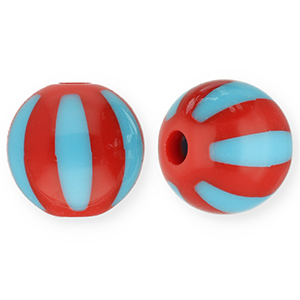 Perline in acrilico 12 mm con strisce rosso-blu chiaro