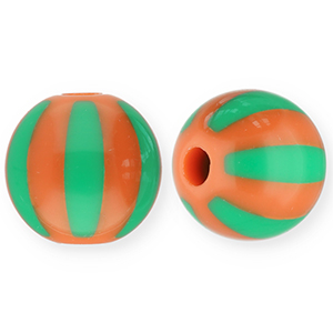 Perline in acrilico 12 mm con strisce arancione caldo-verde
