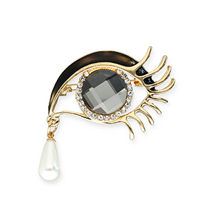 Broches accattivanti con anellino occhio con lacrima oro-nero-bianco-trasparente