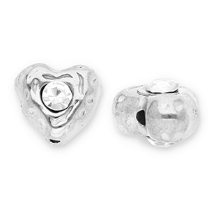 Perline in acciaio inossidabile cuore con strass argento-trasparente
