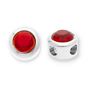 Perline in acciaio inossidabile rondella con strass argento-rosso