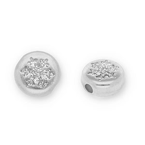 Perline di metallo DQ tonda con fiocco di neve argento antico-glitterato argento (privo di nichel)