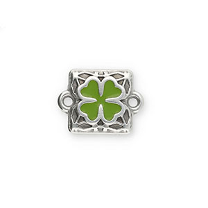 Ciondoli di metallo DQ distanziatore quadrato con quadrifoglio argento antico-verde (privo di nichel)