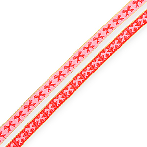 BY31&reg; Nastro con testo fiocchi rosa chiaro-rosso-oro