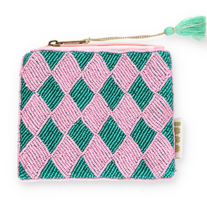 Pochette rombo verde ottanio-malva-verde menta-oro