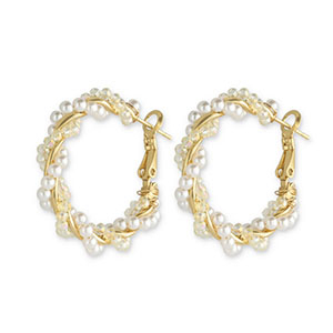 Orecchini alla moda perline spirale bianco-oro