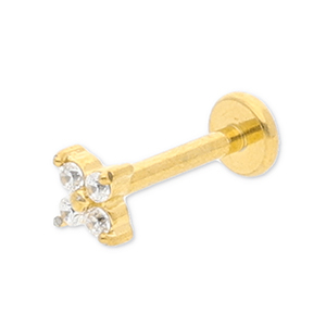 Piercing all'orecchio in acciaio inossidabile fiore con strass oro-cristallo