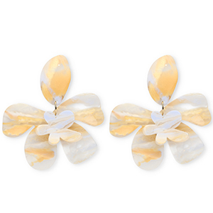 Orecchini resina alla moda fiore bianco avorio-blu carolina chiaro-arancione chiaro