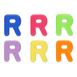 Perline alfabeto in acrilico con disegno lettera R multicolore