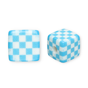 Perline in acrilico quadrato con cubi blu-bianco