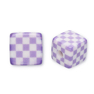 Perline in acrilico quadrato con cubi viola-bianco