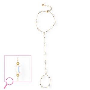 Bracciale baciamano in acciaio inossidabile oro-cristallo AB-bianco