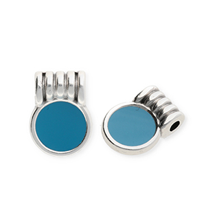 Ciondoli di metallo DQ&reg; tonda argento antico-blu petrolio (privo di nichel)