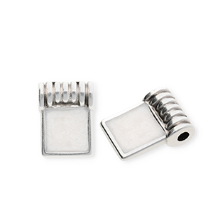 Ciondoli di metallo DQ&reg; quadrato argento antico-bianco madreperla (privo di nichel)