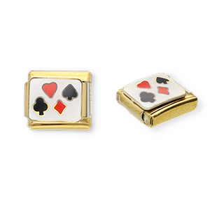 Link-tessera per bracciale italiano con ciondoli in acciaio inossidabile carta da gioco oro-bianco-rosso-nero