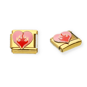 Link-tessera per bracciale italiano con ciondoli in acciaio inossidabile cuore oro-rosa-rosso