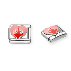 Link-tessera per bracciale italiano con ciondoli in acciaio inossidabile cuore argento-rosa-rosso