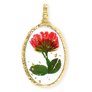 Ciondoli con fiore secchi ovale oro-rosso-verde