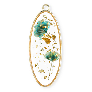 Ciondoli con fiore secchi ovali allungate oro-verde eden
