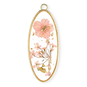 Ciondoli con fiore secchi ovali allungate oro-rosa chiaro