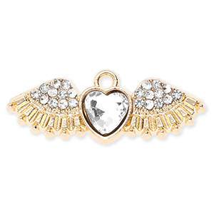 Ciondoli di metallo cuore con ala con strass oro-trasparente