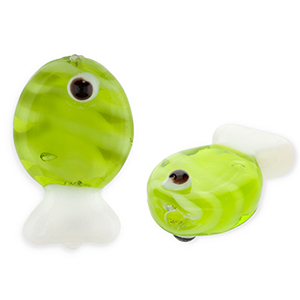 Perline di vetro a mano pesce verde oliva trasparente-bianco-nero