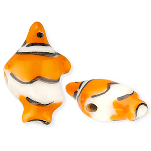Perline di ceramica pesce pagliaccio arancione-biancastro-nero