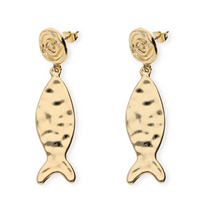 Orecchini alla moda spirale & pesce con perno in acciaio inossidabile oro