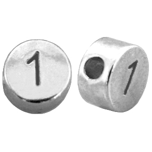 Perline numerico di metallo DQ con disegno numero 1 argento antico (privo di nichel)
