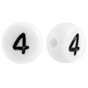Perline alfabeto in acrilico con disegno numero 4 bianco