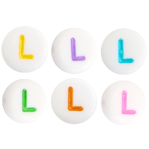 Perline alfabeto in acrilico con disegno lettera L multicolore - bianco