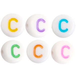 Perline alfabeto in acrilico con disegno lettera C multicolore - bianco